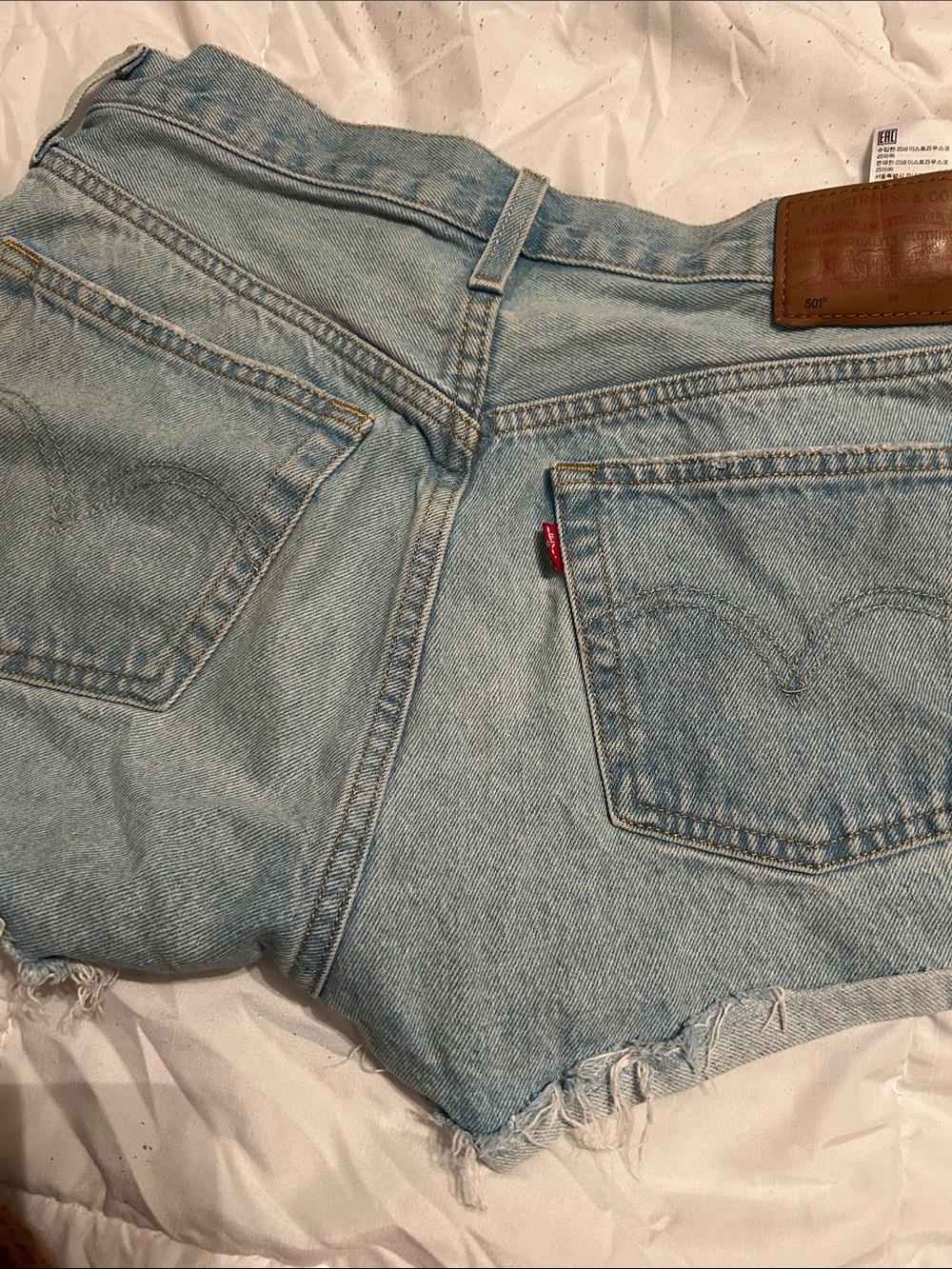 Levi's Light Blue Distressed Denim Cutoff Shorts - Picture 2 of 2